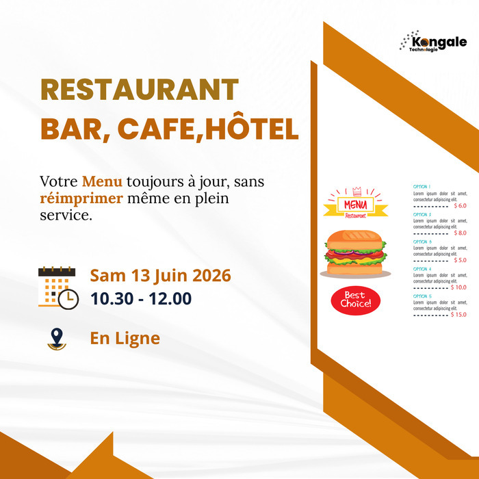 Votre menu de restaurant toujours à jour, sans réimprimer même en plein service.